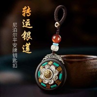 尼泊尔宝马汽车钥匙扣高档檀木复古男编织绳马蹄扣摩托车钥匙绳带