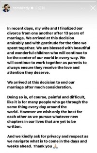 布雷迪宣布与世界第一名模邦辰离婚！13年婚姻走到头